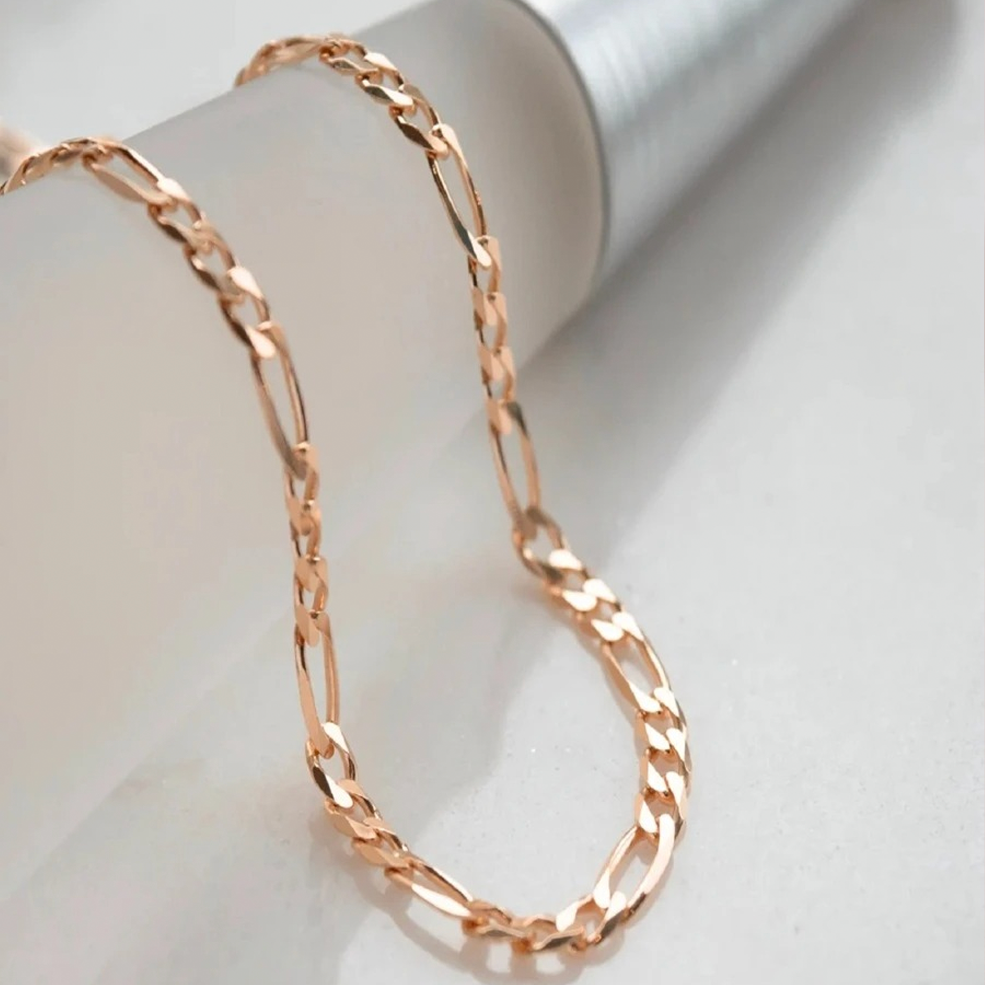 Cadena figaro para mujer, color de oro laminado rosa 14k